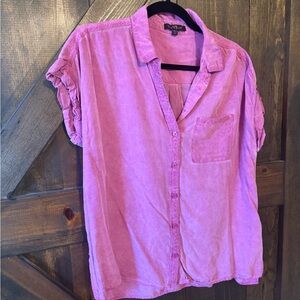 Velvet Heart Pink Washed Button-Down Short Sleeve Top